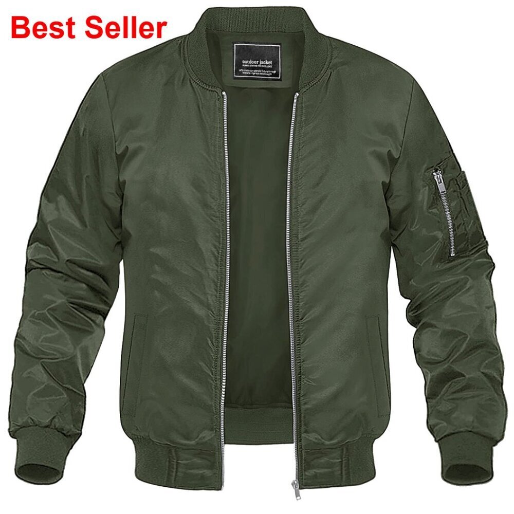 Men's Lightweight Bomber Jacket Windbreaker Polyester Casual Outdoor Coat